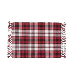 Fireside Classic Red & Black Plaid 100% Cotton Set of 6 Placemats 13" x 19"