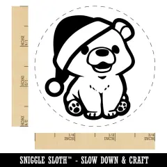 Christmas Bear Cub Santa Hat Self-Inking Rubber Stamp Ink Stamper for Stamping Crafting Planners Blue
