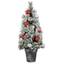Northlight 3' Pre-Lit Potted Snowy Bristle Pine Artificial Christmas Tree, Warm White LED Lights Green