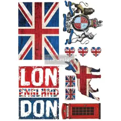 Redesign With Prima Decor Transfers - London Love - total sheet size 24"x 35" , cut into 2 sheets 655350656485