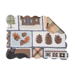 Oakley Maple Leaf Acorn Pinecone Black Bear Cabin Pine Trees Scalloped Placemats, Set of 6, 13" x 19"