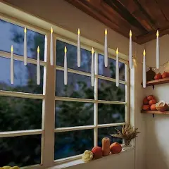 Floating Candles with Magic Wand Remote (6/18H Timer), Halloween Decorations, 20pcs 6.1" Hanging Flameless Taper Candles, Flickering Warm Light, Christmas, Wedding, Theme Party Decor (White)