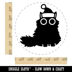 Fluffy Black Cat Santa Hat Christmas Self-Inking Rubber Stamp Ink Stamper for Stamping Crafting Planners Red