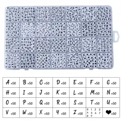 1400 Pieces Letter Beads, 4x7 mm Acrylic Alphabet Beads, Beads for Jewelry and Bracelet Making, in 28 Grid Box (White and Black)