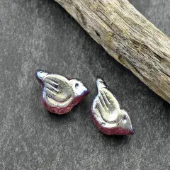 *6* 11x22mm Silver Washed Transparent Purple AB Bird Beads