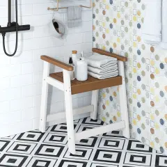 Shower Bench with Arms for Inside Shower Shaving Legs with Non-Slip Rubber Foot-pads Brown