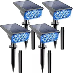 4PCS Blue Solar Spotlights Landscape Lights with IP65 Waterproof for Garden Path