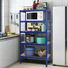 5 Tier Garage Storage Shelf Heavy Duty Steel Rack with Adjustable MDF Shelves for Home and Shop Blue