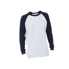 Bayside&reg; USA made Heavyweight Waffle Knit Thermal Raglan T-Shirt White/ Navy