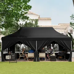 10 X 20 Ft Pop Up Canopy With 6 Sidewalls And Windows And Carrying Bag For Party Wedding Picnic Black