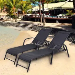 Set Of 2 Patio Adjustable Recliner Lounge Chairs Black