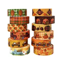 Wrapables Decorative Washi Tape for Scrapbooking, Stationery, Diary, Card Making (12 Rolls), Pumpkin Fun