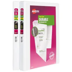Avery 1/2" Durable View Binder, Slant Rings, 2 White Binders (17002)