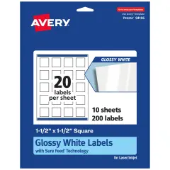 Avery Glossy White Square Labels with Sure Feed, 1.5" x 1.5"