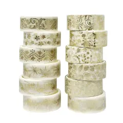 Wrapables Elegant Gold Foil Washi Tape Box Set for Arts & Crafts, Scrapbooking, Stationery, Diary (12 Rolls) Gold Floral