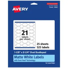 Avery White Oval Scalloped Labels, 1-1/8" x 2-1/4"