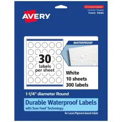 Avery Durable Waterproof Round Labels with Sure Feed, 1.25" diameter