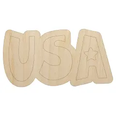 USA Fun Patriotic Text United States of America Unfinished Wood Shape Piece Cutout for DIY Craft Projects