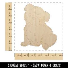 Pug Sitting Dog Unfinished Wood Shape Piece Cutout for DIY Craft Projects