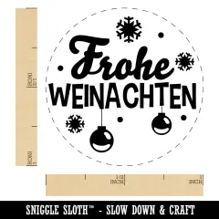 Frohe Weinachten German with Christmas Ornaments and Snowflakes Self-Inking Rubber Stamp for Stamping Crafting Planners Blue