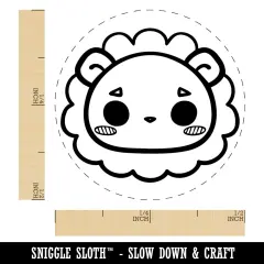 Charming Kawaii Chibi Lion Face Blushing Cheeks Self-Inking Rubber Stamp for Stamping Crafting Planners Sky Blue