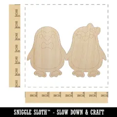 Penguin Couple in Love Anniversary Unfinished Wood Shape Piece Cutout for DIY Craft Projects