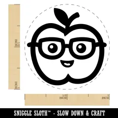 Cute Kawaii Apple Smart with Glasses Self-Inking Rubber Stamp for Stamping Crafting Planners Blue