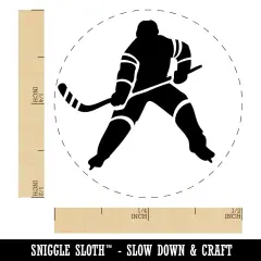 Hockey Player Holding Hockey Stick Self-Inking Rubber Stamp Ink Stamper for Stamping Crafting Planners Green