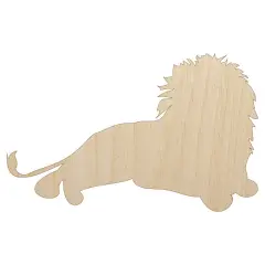 Lion Resting Solid Unfinished Wood Shape Piece Cutout for DIY Craft Projects