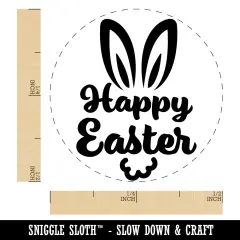 Happy Easter Bunny Rabbit Ears & Tail Self-Inking Rubber Stamp for Stamping Crafting Planners Yellow