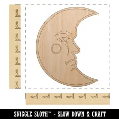 Heraldic Moon Face Unfinished Wood Shape Piece Cutout for DIY Craft Projects