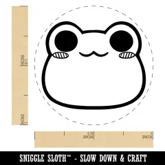 Charming Kawaii Chibi Smug Frog Toad Face Blushing Cheeks Self-Inking Rubber Stamp for Stamping Crafting Planners Blue