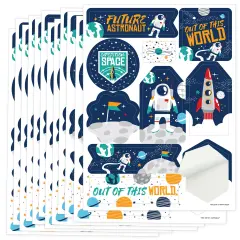 Big Dot of Happiness Blast Off to Outer Space - Rocket Ship Baby Shower or Birthday Party Favor Sticker Set - 12 Sheets - 120 Stickers