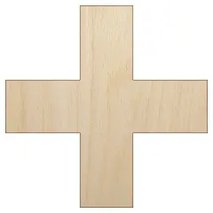 Plus Sign Solid Unfinished Wood Shape Piece Cutout for DIY Craft Projects