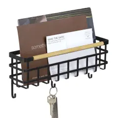 mDesign Metal/Bamboo Wall Mount Mail/Key Holder, 5 Hooks