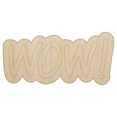 Wow Text Unfinished Wood Shape Piece Cutout for DIY Craft Projects