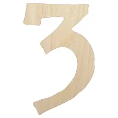 Number 3 Three Cute Typewriter Font Unfinished Wood Shape Piece Cutout for DIY Craft Projects