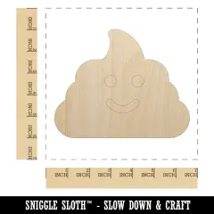 Smile Poop Face Emoticon Unfinished Wood Shape Piece Cutout for DIY Craft Projects