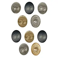 Cute Cartoon Eyes Looking to Side 0.6" (15mm) Round Metal Shank Buttons for Sewing - Set of 10 Silver Color