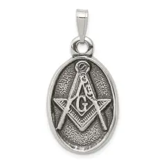Sterling Silver Antiqued Masonic Pendant Jewelry 33.5mm x 17.3mm