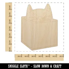 Cat in Box Unfinished Wood Shape Piece Cutout for DIY Craft Projects