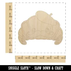 Cute Kawaii French Croissant with Beret and Mustache Unfinished Wood Shape Piece Cutout for DIY Craft Projects