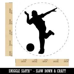 Man Bowler Bowling Ball Front View Self-Inking Rubber Stamp Ink Stamper for Stamping Crafting Planners Black