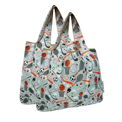 Wrapables Medium Foldable Tote Nylon Reusable Grocery Bag (Set of 2), Sporty