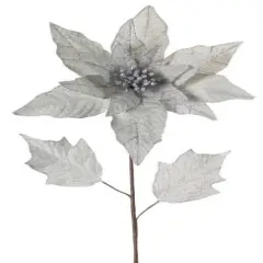 Melrose 30" Grey and Silver Linen Burlap Christmas Poinsettia Stem Gray