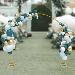 7ft Gold Metal Wedding Arch Backdrop Stand Round Flower Wreath Frame Party Decor