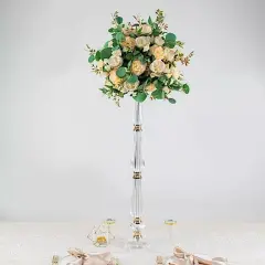 32" GOLD CLEAR Metal Acrylic Crystal Pillar CANDLE HOLDER Pedestal Stand Party