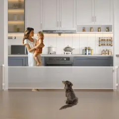 Retractable Baby Gate, Extra Wide Baby Gate for Large Opening Stairs, Doorway, Hallways, Adjustable Extra Long Retractable Gate Pet Gates for Dogs Mesh Child Gate, Indoor, Outdoor (118-White)