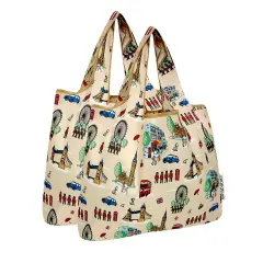 Wrapables Medium Foldable Tote Nylon Reusable Grocery Bag (Set of 2), Britain