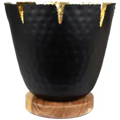 Northlight Iron and Foil Pillar Candle Holder with Wooden Base - 9.25" - Black and Gold